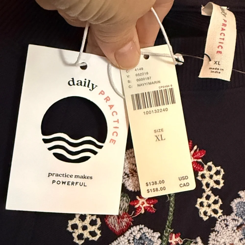 πΌ Anthropologie Daily Practice Navy Sleeveless Floral Embroidered XL Cinch Dress - Picture 12 of 17